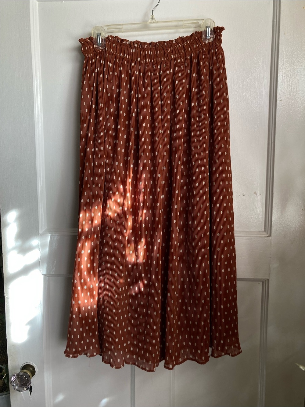 Halogen Rust Midi Skirt with White Polka Dot Print